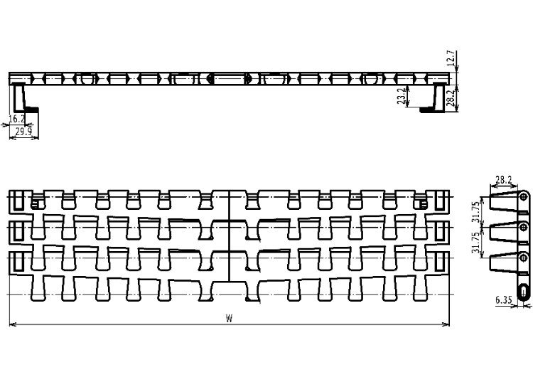 7956 Radius Solid Top with Tabs Modular Plastic Belt