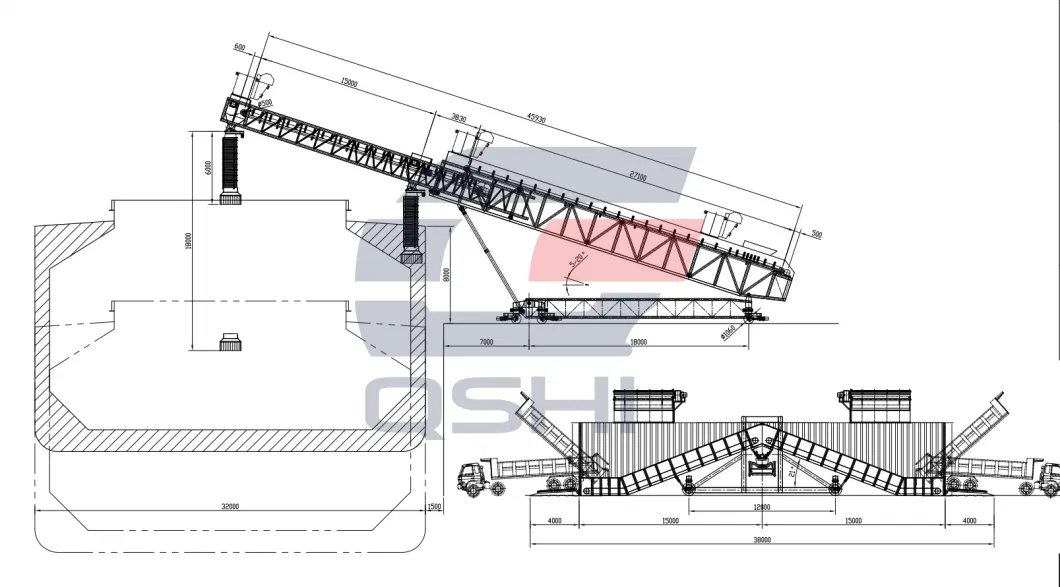 Qshi Ship Loader/Telestacker Conveyor with Truck Unloader for Bulk Ship Handling