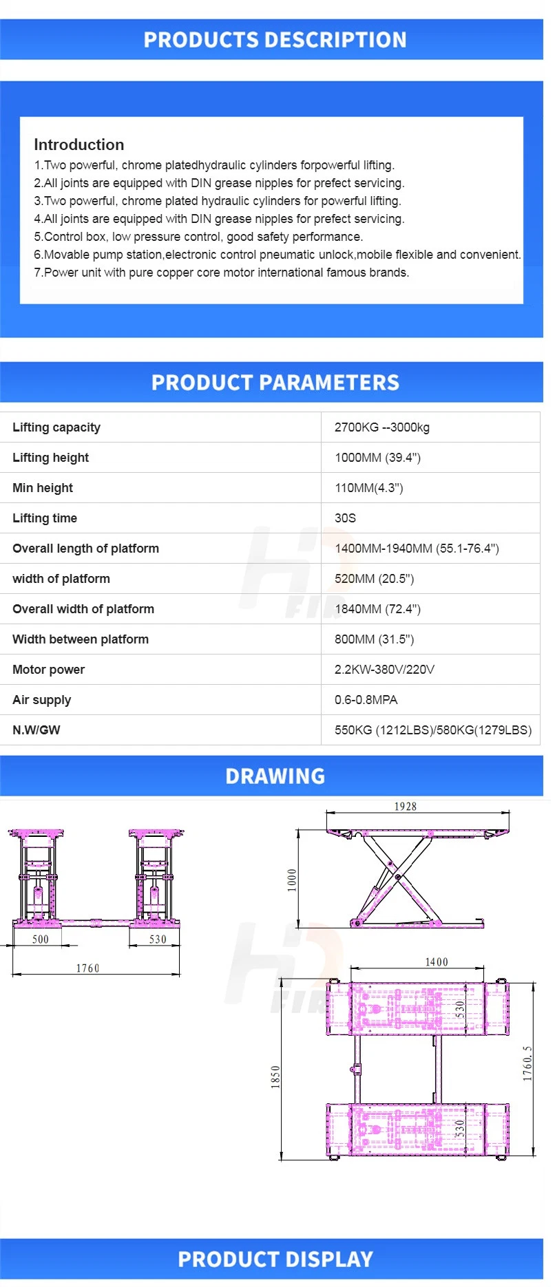 Vertical Conveyor Elevator Vertical Hydraulic Scissor Lifting Electric Car Lift