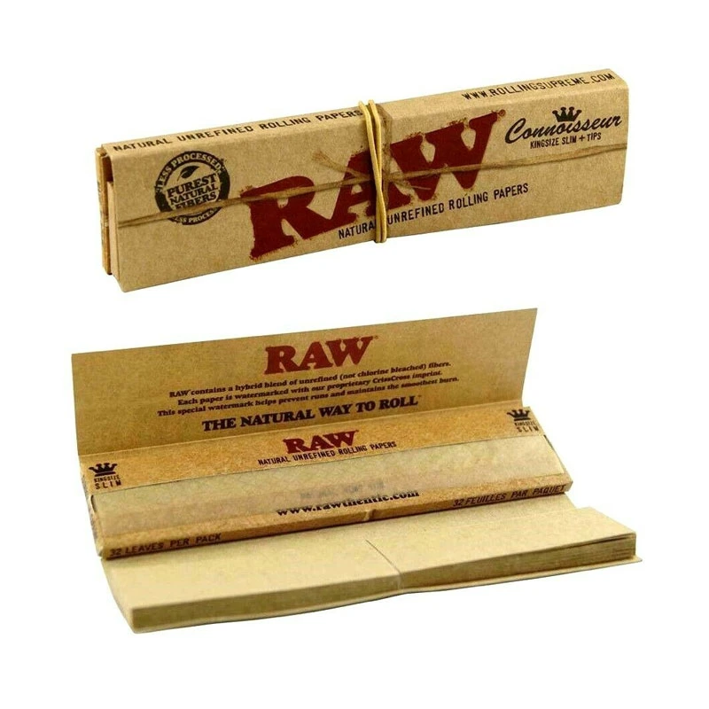 Wholesale 1.25 1 1/4 Size Finest Unbleached RW Natural Brown Rolling Paper Accessories Box (24 Pack)