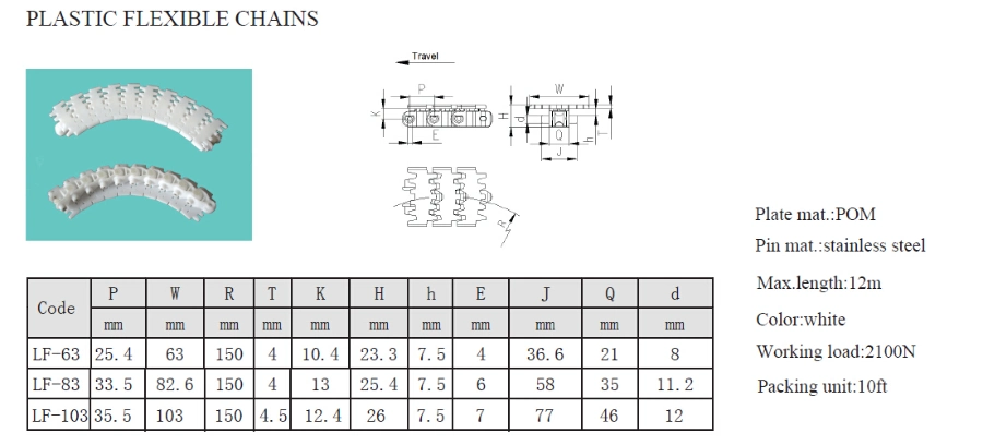 63A Flexible Plain Chains Flexible Flat Top Conveyor Chains