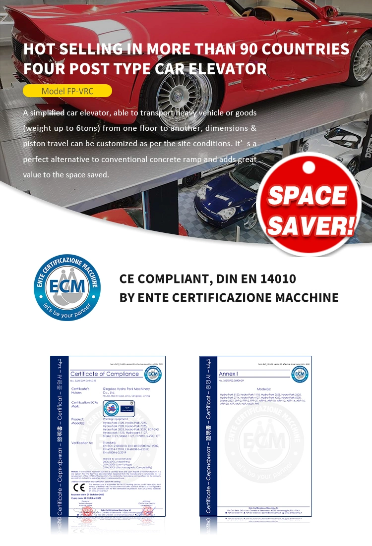 CE Certification Car Elevator Four Post Car Cargo Conveyor Lift