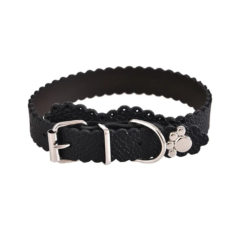 Classic Puppy Walking Chain Leather Paw Rivet Dog Collar