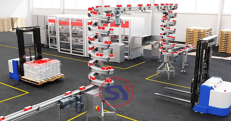 Vertical Transport Spiral Chute Screw Conveyor for Crates Cartons