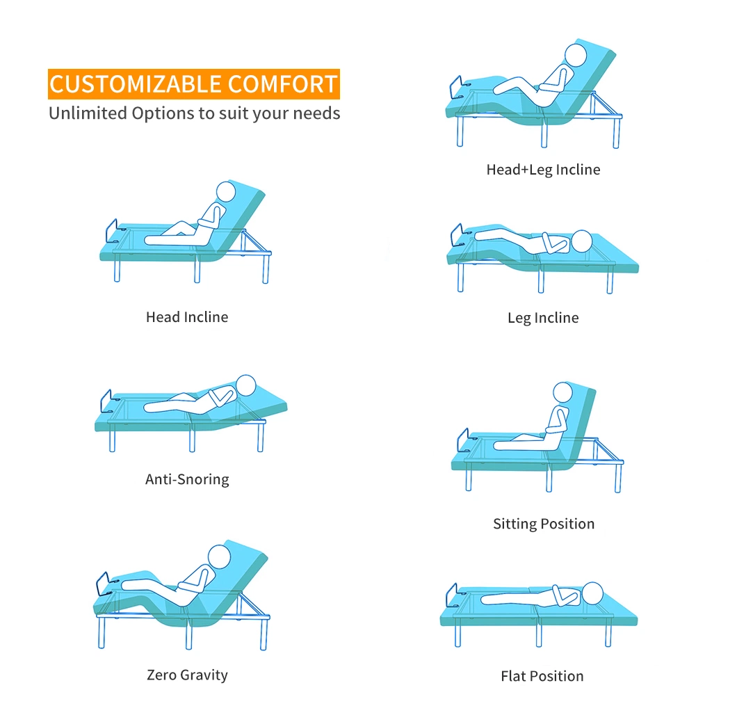 Lumbar Support Split Queen German Okin Massage Electric Adjustable Bed Base