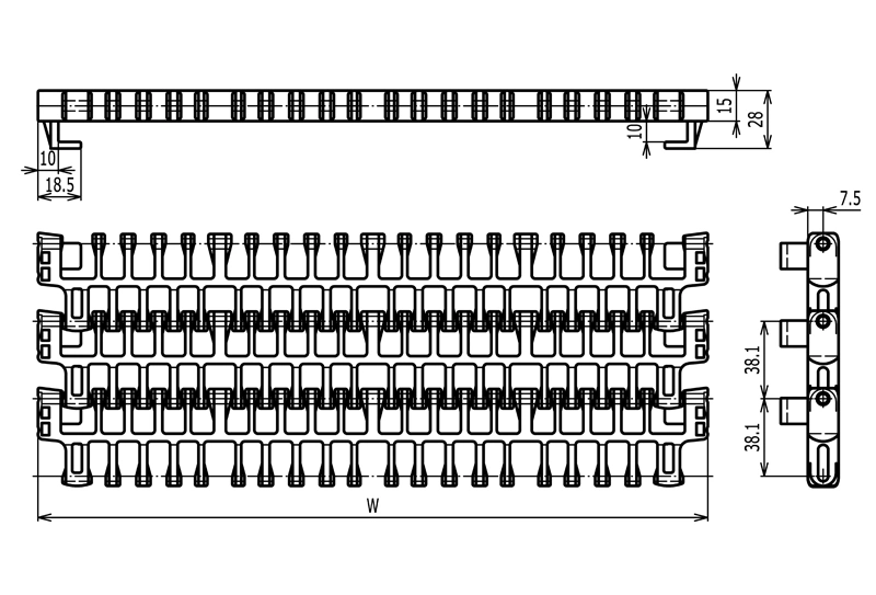 Haasbelts Plastic Conveyor Chain Is615 Radius Flush Grid with Pop-up Flights Modular Belt