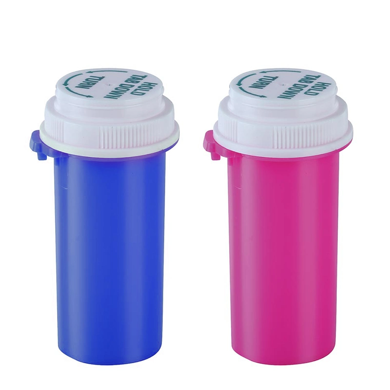 Smell Proof Plastic Hold Tab Down Bottle Capsule Pill Child Proof Packaging Prescription Medicine Reversible Cap Vials