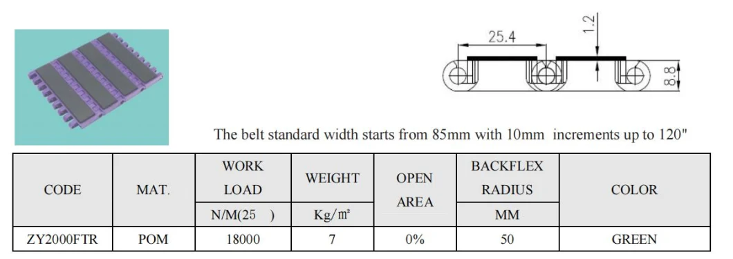 1000 Series Rubber Top Modular Belts Friction Top Conveyor Belts Zy2000ftr-1