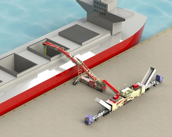 Qshi Ship Loader/Telestacker Conveyor with Truck Unloader for Bulk Ship Handling