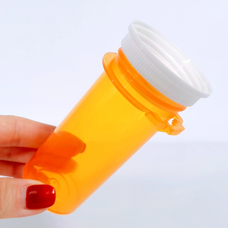 Smell Proof Plastic Hold Tab Down Bottle Capsule Pill Child Proof Packaging Prescription Medicine Reversible Cap Vials