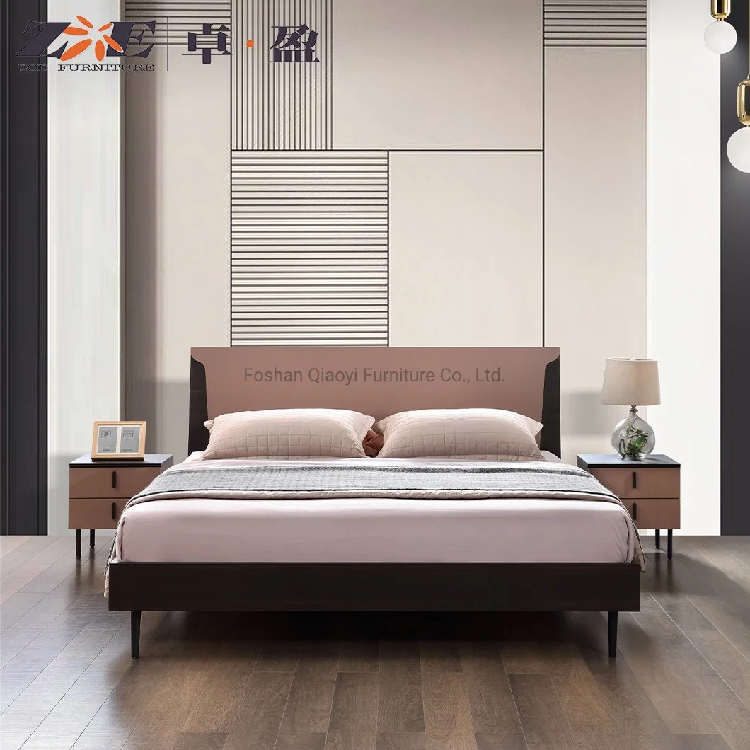 Modern Luxury Home Metal Family Wood MDF King Size Bed House Bedroom Furniture