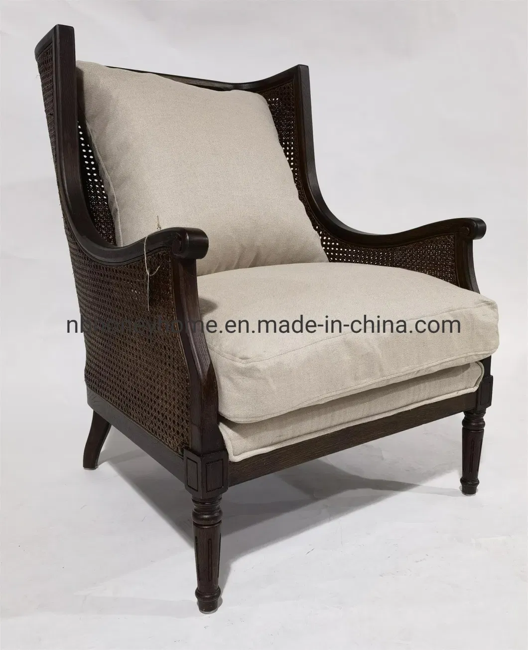 Oak Frame Rattan Back Upholstery Seat Back Living Room Leisure Chair