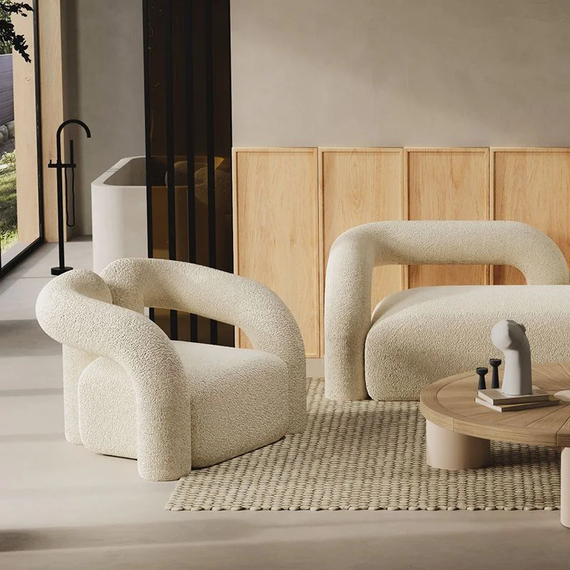 Nordic Living Room Berber Fleece Leisure Sofa Chair Boucle Fabric Lounge Arm Chair