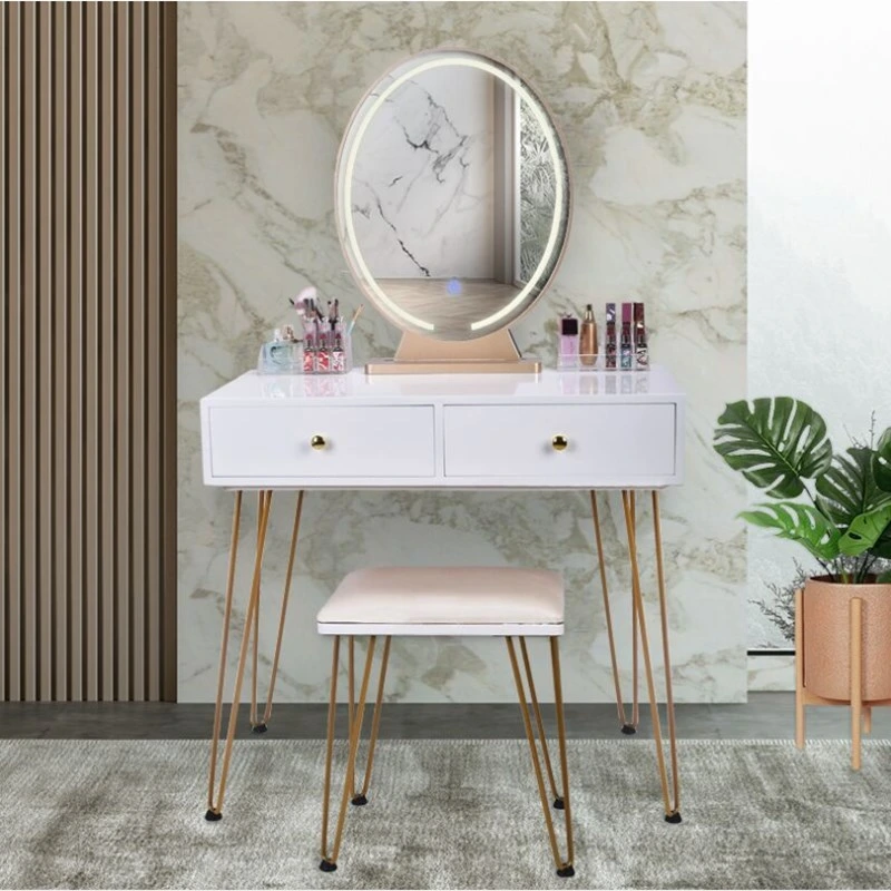 Iron and Wood Combined Dressing Table Bedroom with LED Light Retro Dressing Table Nordic Multifunctional Dressing Table