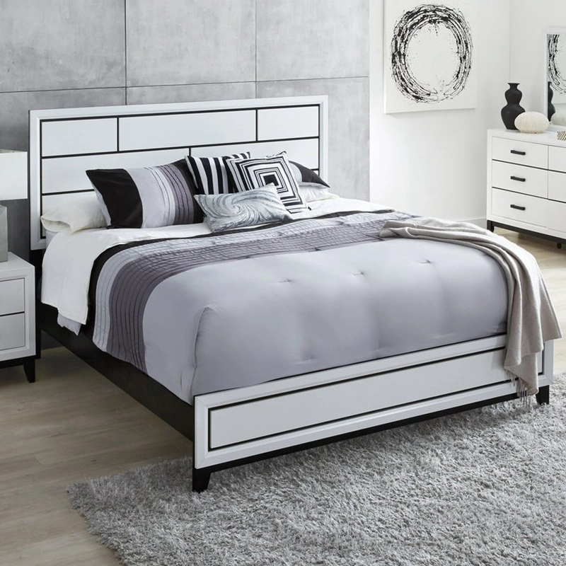 Nova Completely Contemporary 6 Pieces Full White and Black Checkered Bedroom Package