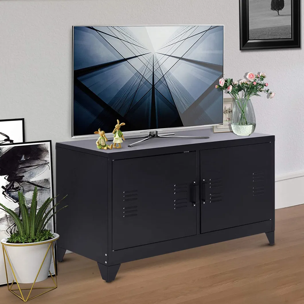 Modern 2 Doors Metal Steel TV Stand Modular Furniture for Living Room Bedroom Storage Cabinet with Feet