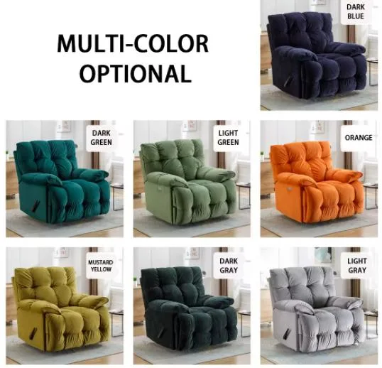 Modern Manual Cream Gray Lazy Swivel Lounge Chair with Ottoman Living Room Sofa Velvet Recliner Chair