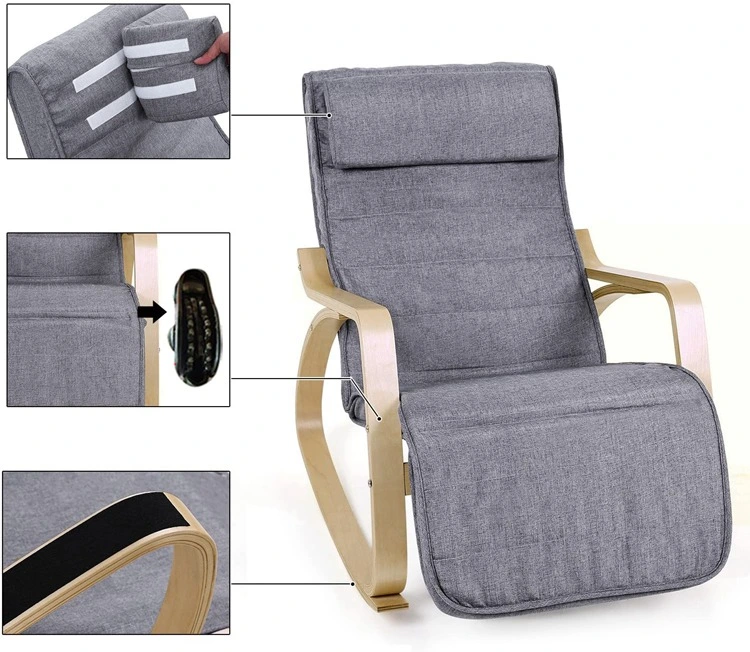 Adjustable Cushioned Recliner Relaxing Lounge Chair Bent Wood Rocking Chair for Indoor