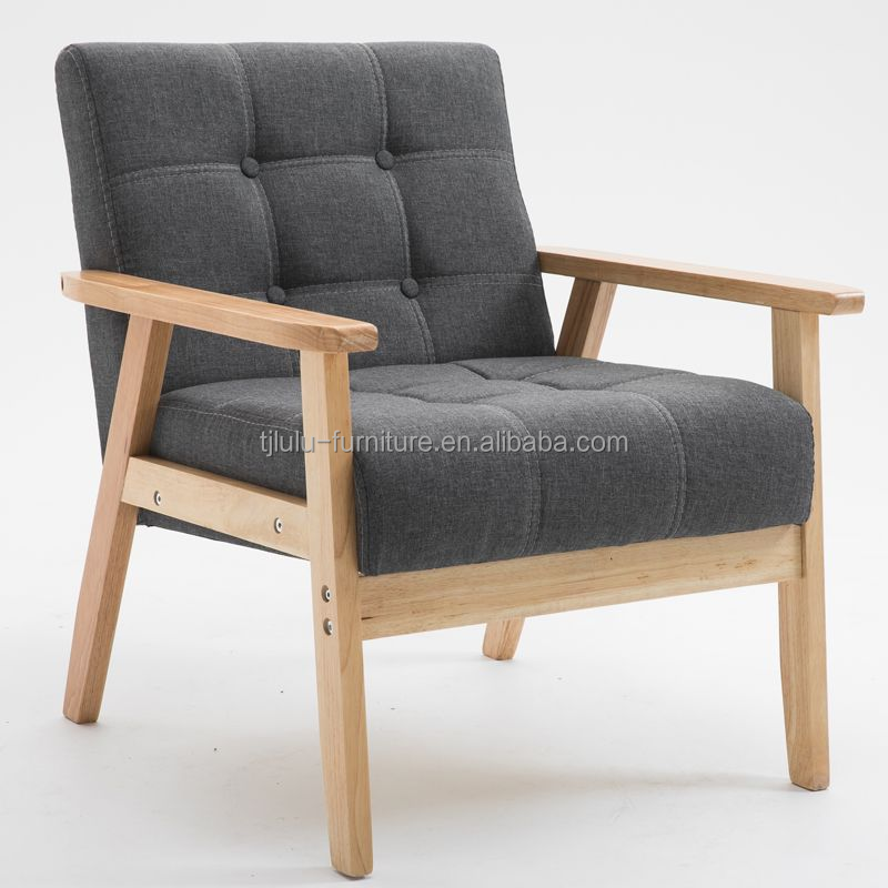 Home Furniture Modern Design Soft Seat Chair for Living Room and Hotel Solid Wood Fabric Wooden Sofa Chair