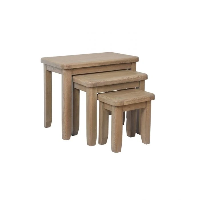 China Manufacture Classical Hot Sell Rustic Solid Oak Wooden 3 Nest of Tables for Living Room Bedroom Home Furnitures