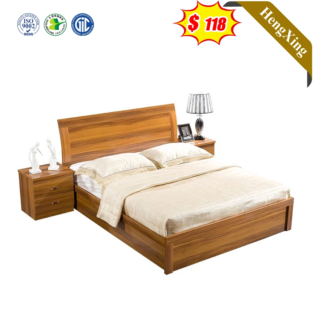 Good Price High Quality Wooden Log Color King Queen Size Bed Bedroom with Night Stand