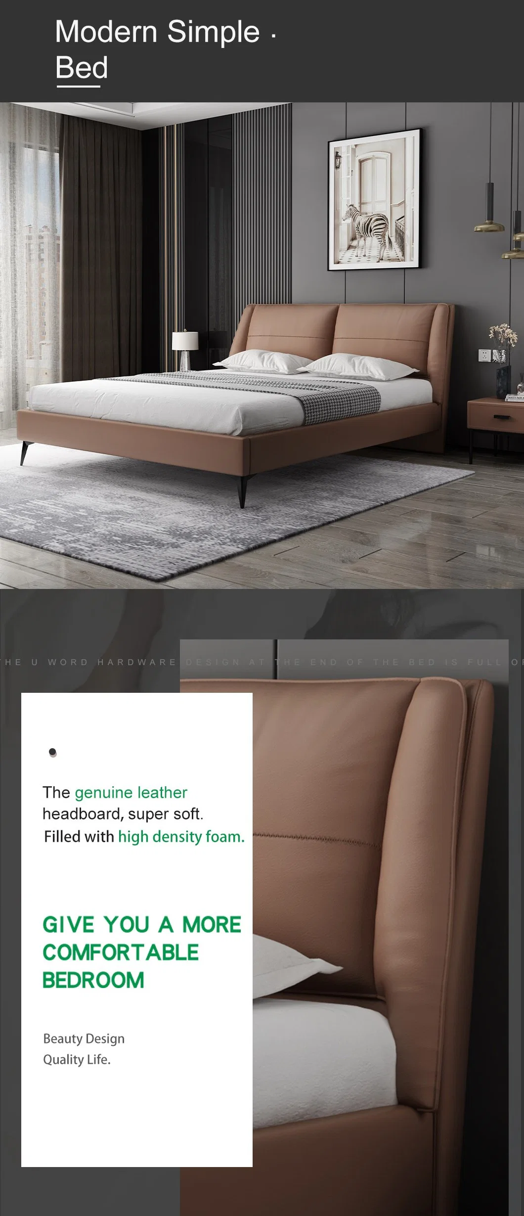Luxury Steel Home Furniture Double Wood Full Size Platform Bed Bedroom Set