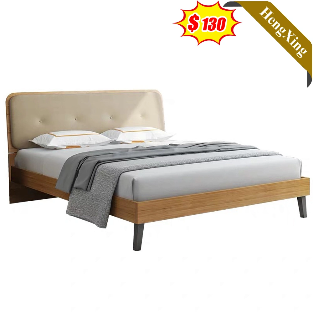 Latest Style Best Price Log Color PU Leather Design Hotel Home Furniture Bedroom Bed with Wood Legs