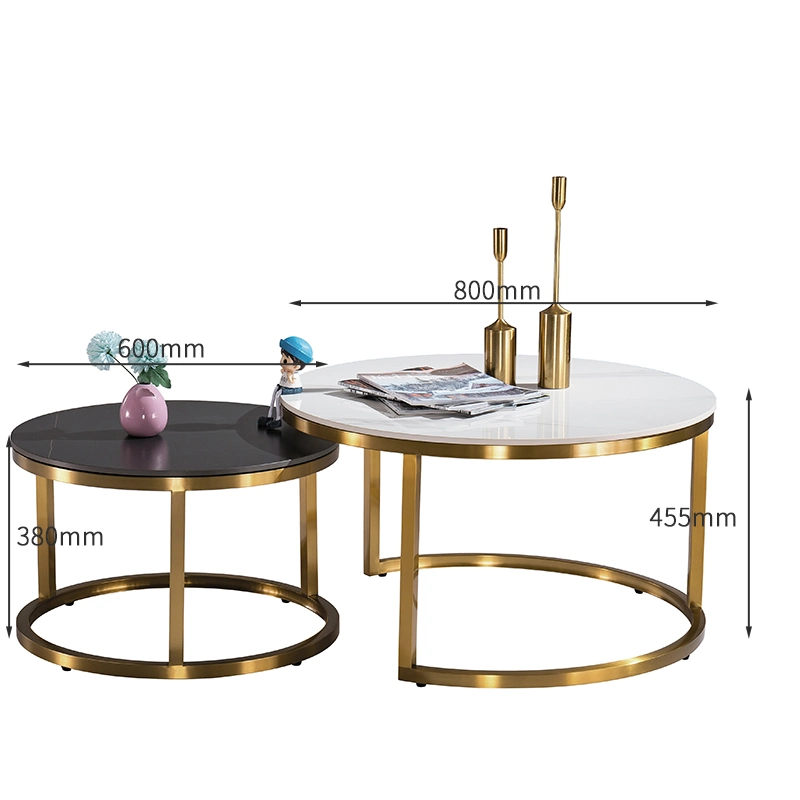 Luxury Living Room Home Furniture New Design End Table Glass Marble Top Set Sintered Stone Coffee Table with Stainless Steel Titanium