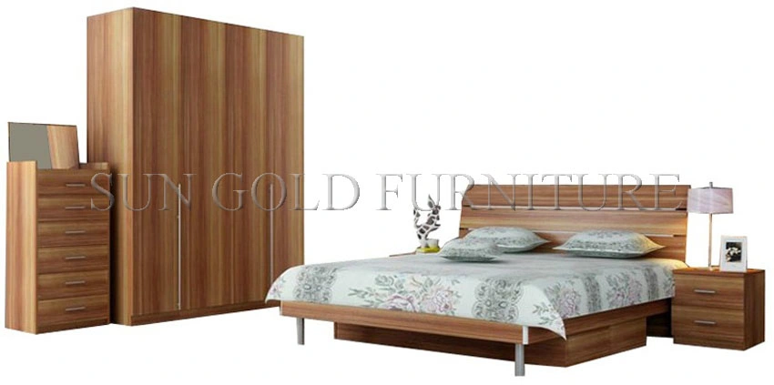 Cheap Modern Wooden Apartment Bedroom Furniture Bed Set (SZ-BT008)