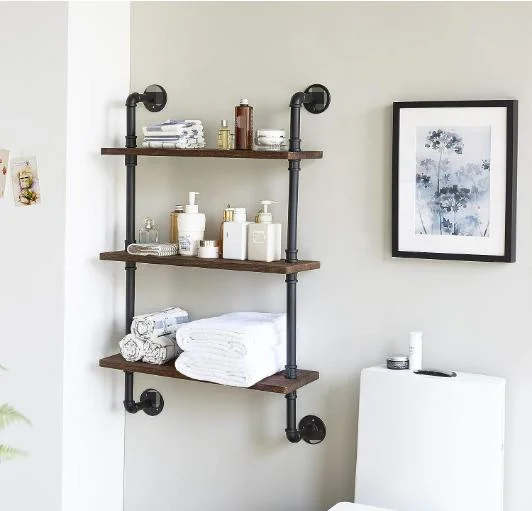 Industrial Pipe Shelves, 3-Tier Rustic Wall Mount Bookcase, Metal Bracket Storage Wall Shelf for Bedroom, Kitchen, Living Room