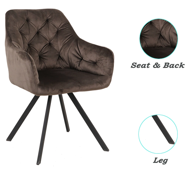 Modern Home Restaurant Bedroom Bar Furniture Comfortable Upholstered Velvet Dining Chair with Metal Legs