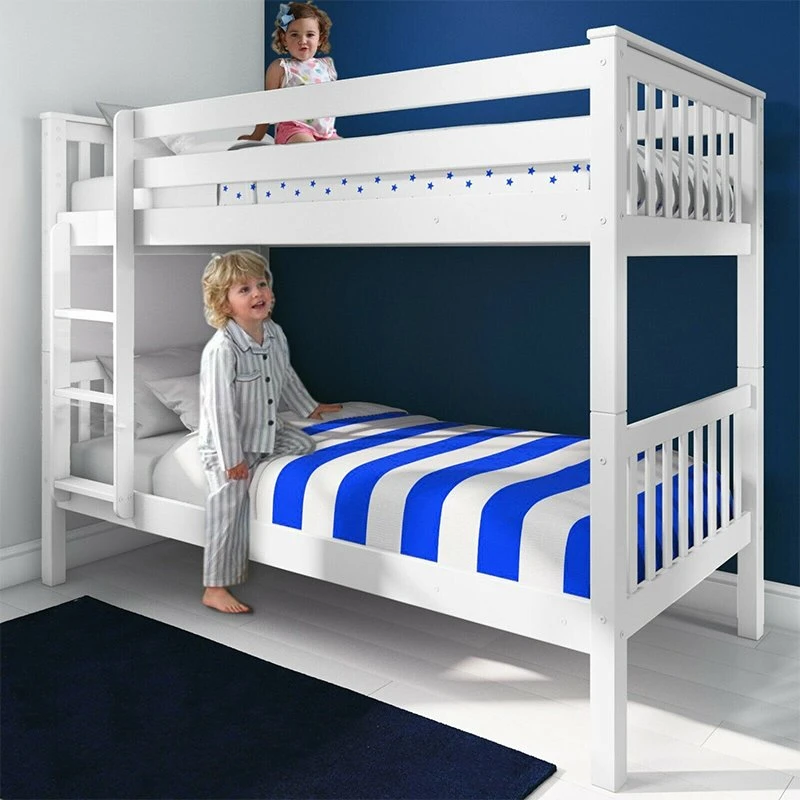 Chidren Kids Adults Modern Home School Apartment White Grey MDF Solid Wood Pine Bed Separated Into 2 Single Bed Bedroom Furniture Bed Furniture
