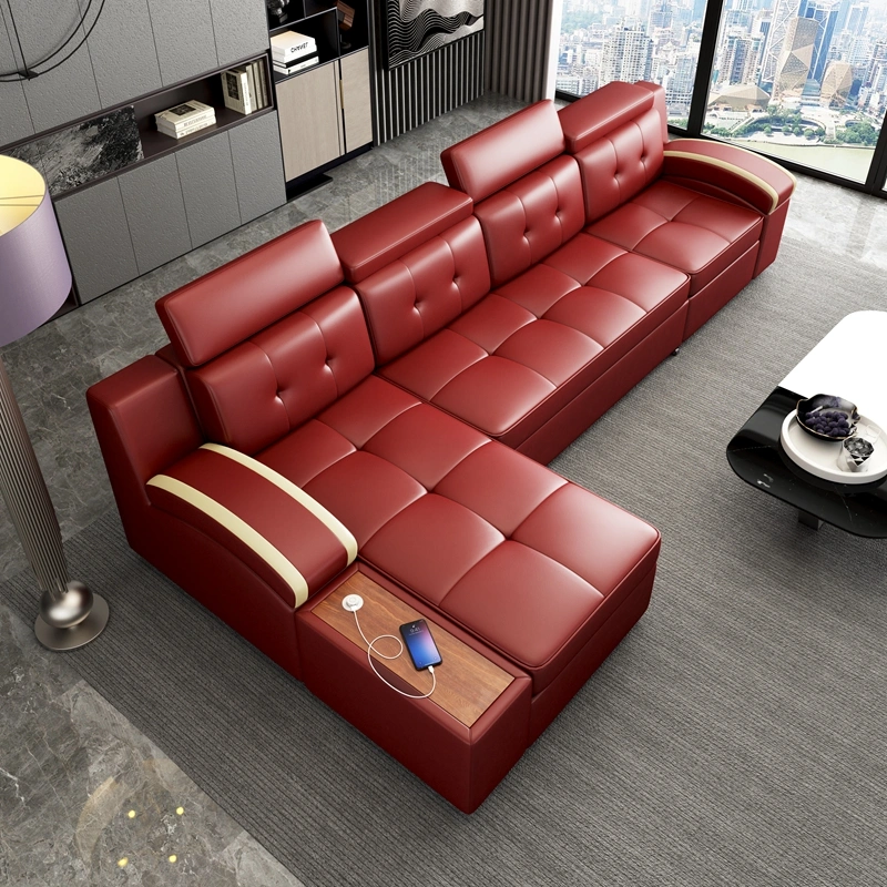 Log Color Leather Art Storage Armrest Sofa Bed