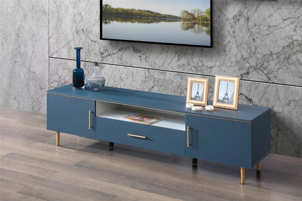 Modern Fashion Living Room Furniture Simple Light Luxury Design Metel Decoration Blue Color TV Stand