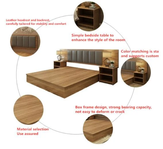 Antique Modern Bett Lit Wood Double Single Size Dormitory Bed Hotel Bedroom Furniture Sets Bed