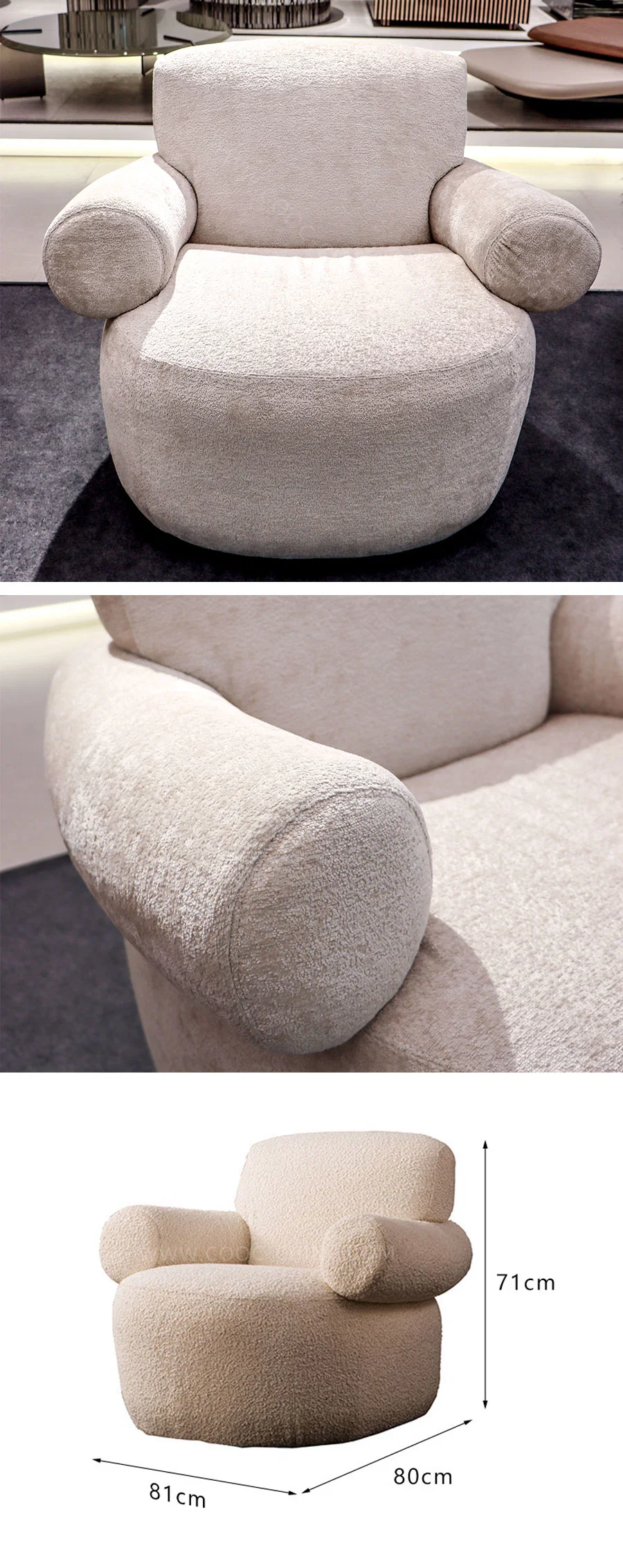 Modern Nordic Small Teddy Boucle Single-Seat Sofa Armchair for Living Room Bedroom