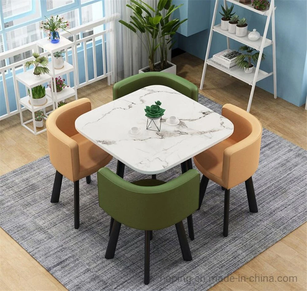 Small Indoor Luxury Home Furniture Bedroom Dressing Chair Modern Carbonate Steel Legs Velvet Fabric Dining Room Chairs Laminted Top Table