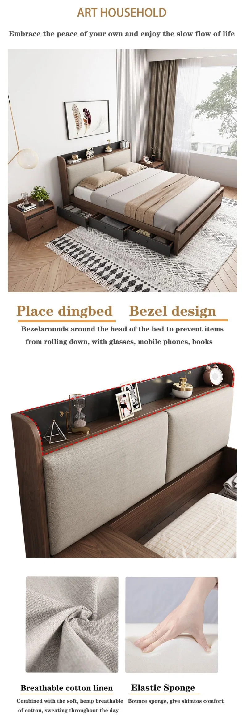 Custom Simple Design Bed Slatted Frames Locker Box TV Wall Cabinet Wardrobes Desk Book Chair Cheap Bedroom Furniture Sets