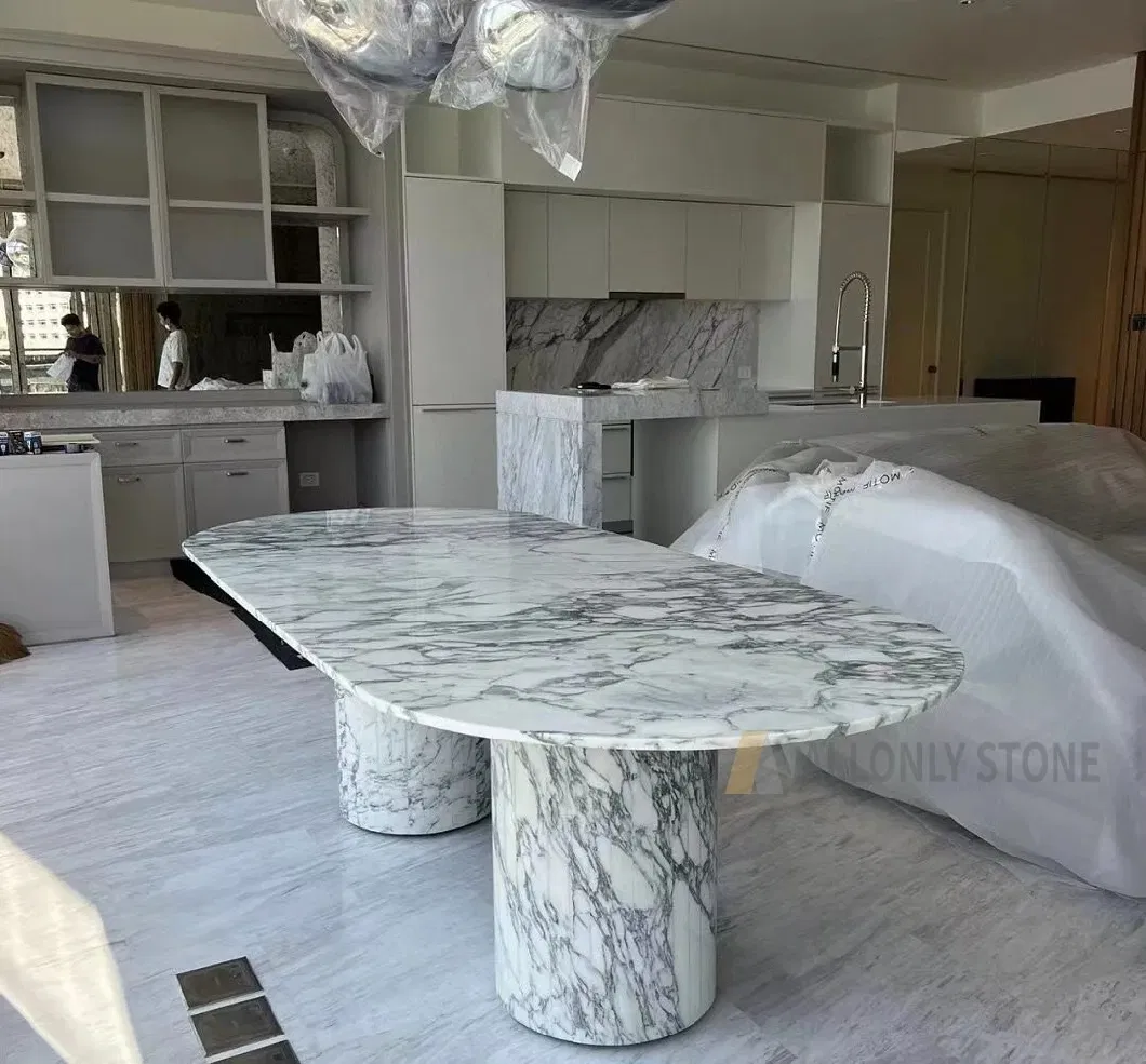 Round/Square/Oval Italy Arabescato White Marble Dining/Coffee Table/Side Table/Console Table/End Table for Hotel Home Restaurant Living Room Stone Furniture