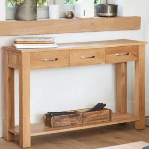 Nordic Contemporary Solid Oak 3 Drawers Hallway Living Room Bedroom Wood Console Table
