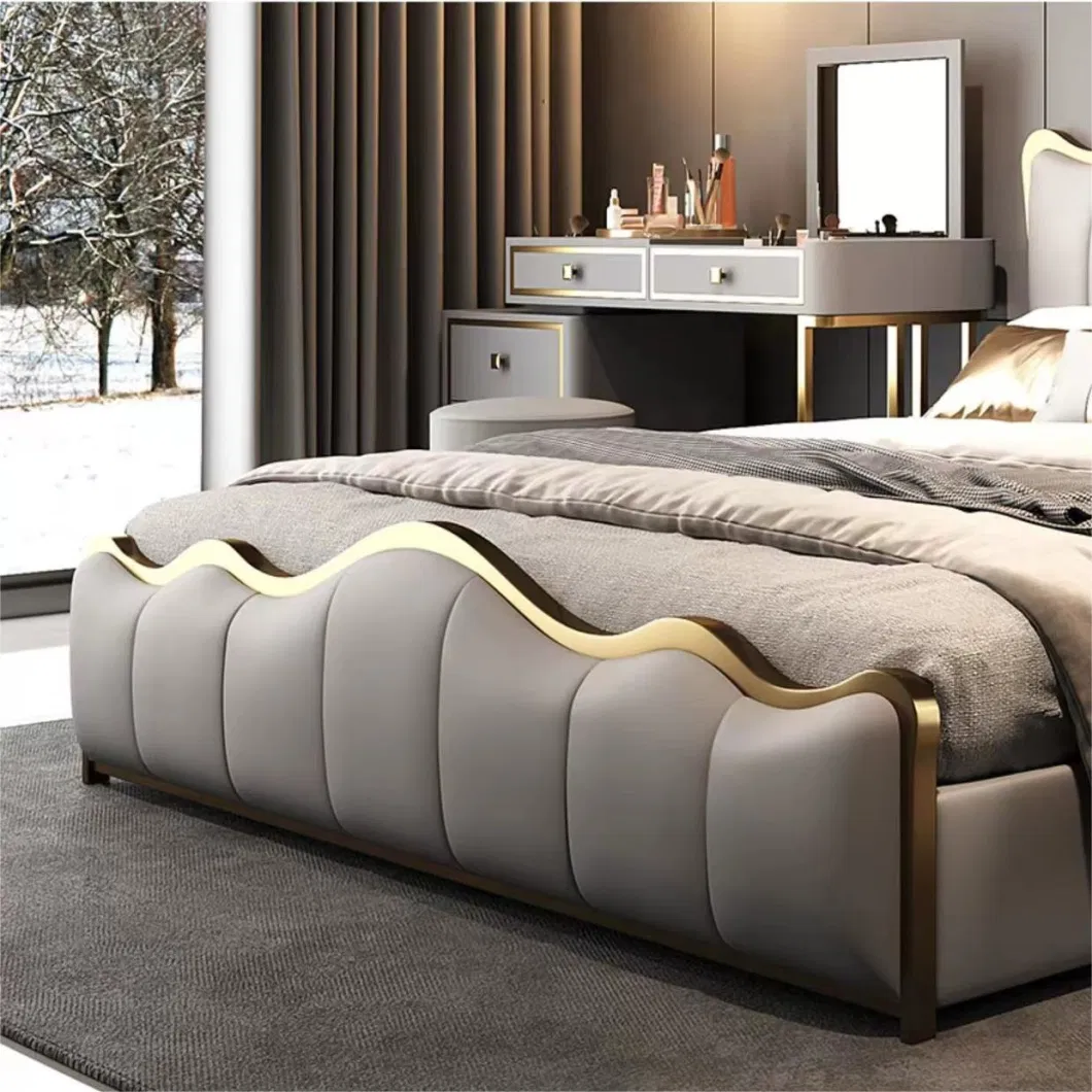 Light Luxury Modern Bed Italian Simple Double Bed Master Bedroom Storage Leather Bedroom Furniture