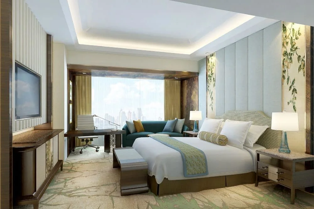 High End 5 Star Walnut Veneer ODM Hotel King Bed Room Furniture