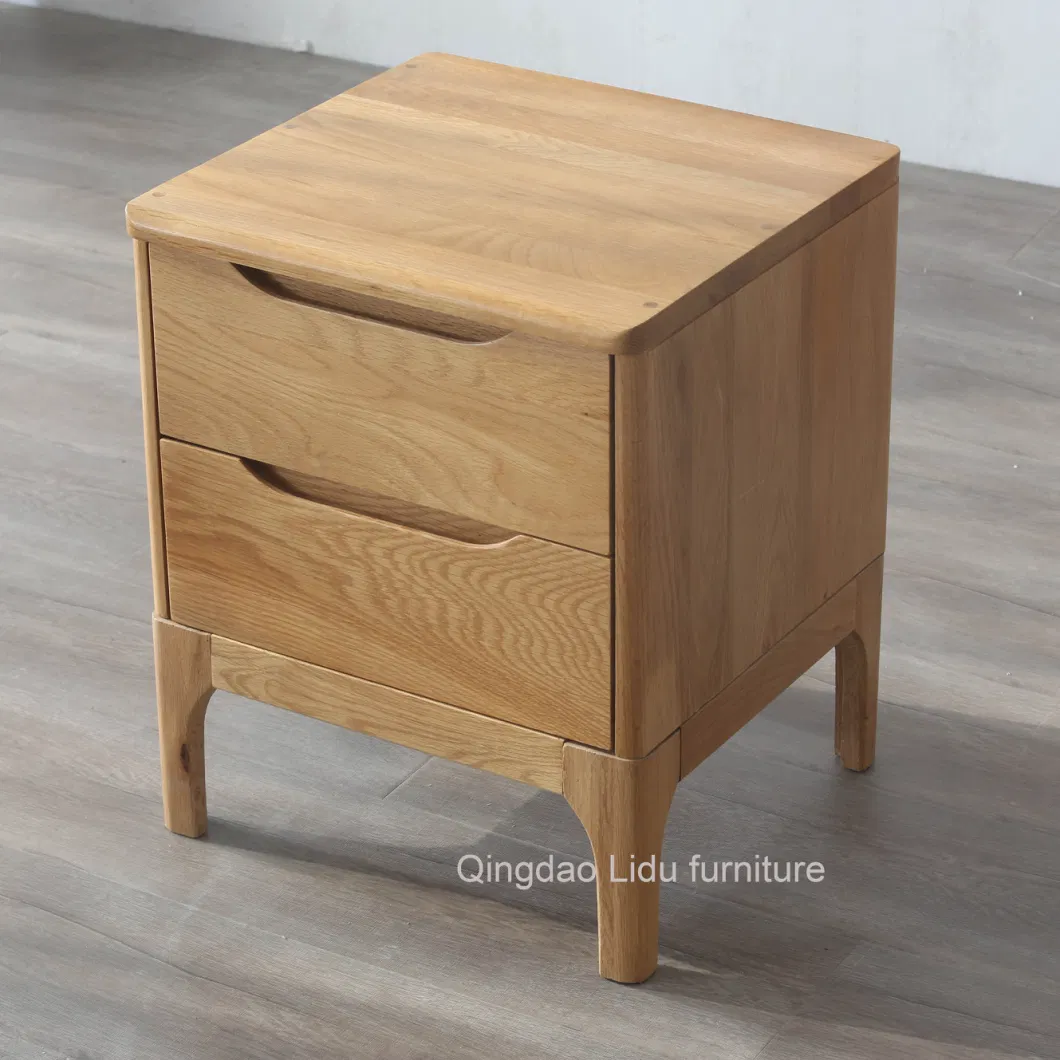 Solid Oak Wood Bedroom Furniture with Two Drawers Wooden Bedside Table Nightstand Modern