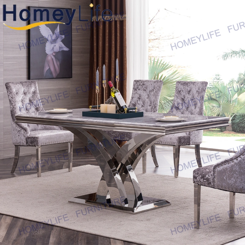 Modern Stainless Steel Marble Dining Table for Restaurant Dining Table and Chairs Furniture