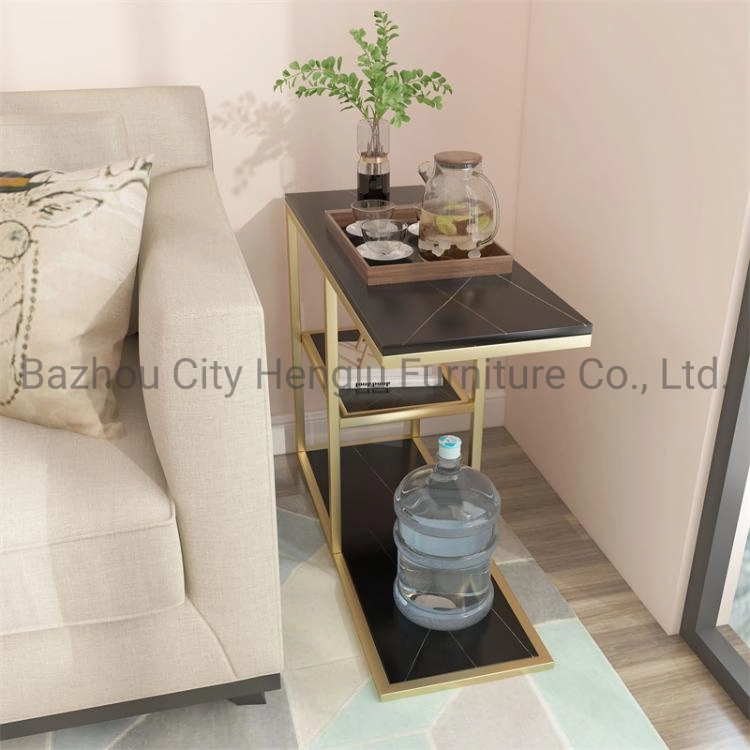 Best-Selling Small End Table Furniture for Living Room and Bedroom Sofa Side Table Tray Folding Golden Tray Center Table MDF Top with Stainless Steel Frame