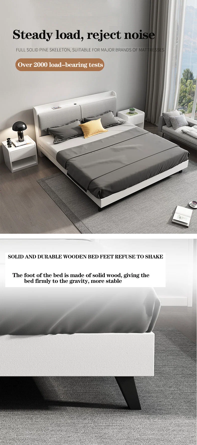 New Oak Adult Wooden Bed Bedroom Furniture Bed Sets