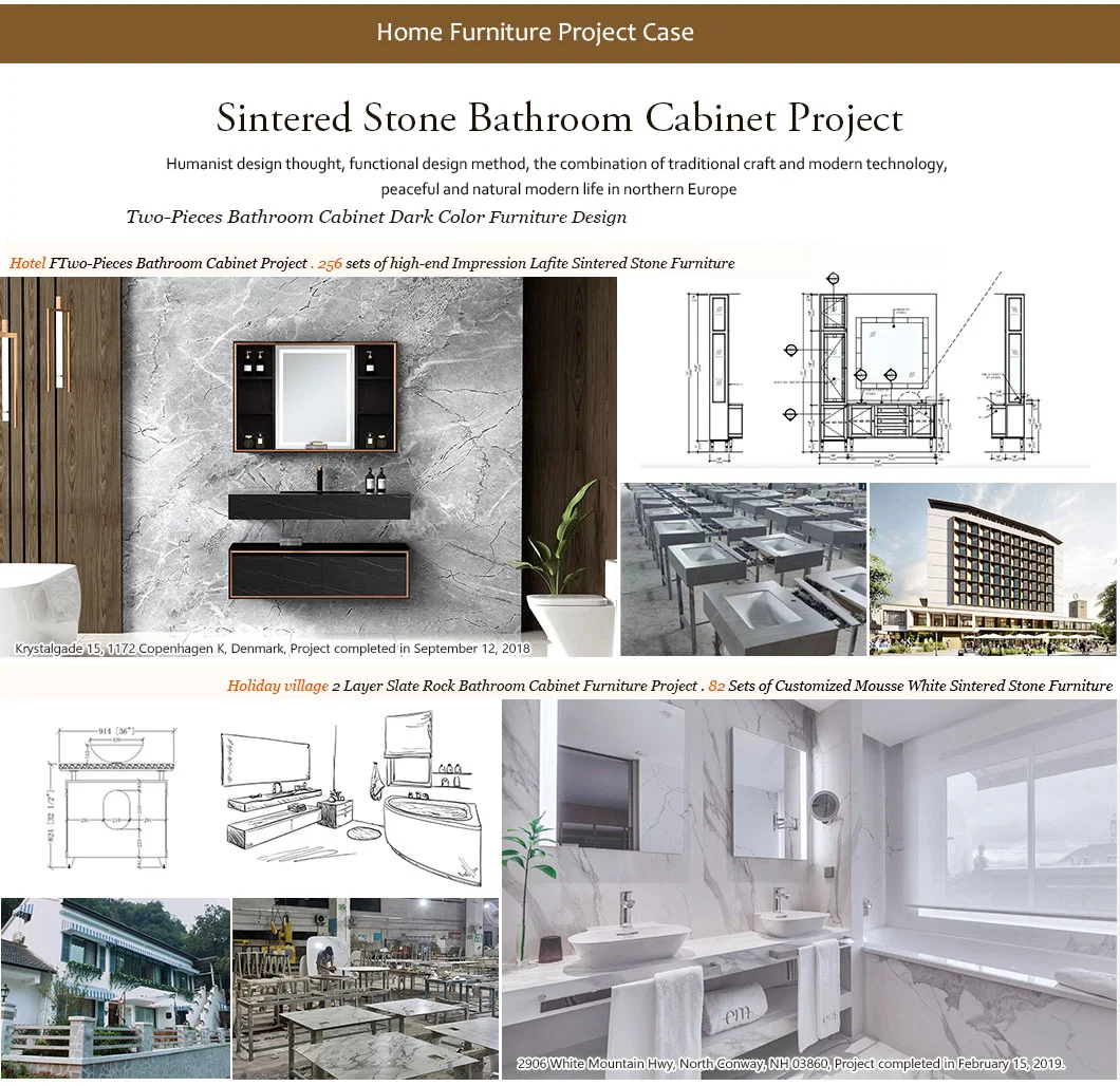 High Quality Custom Hotel Villas Furniture Solid Wood Bathroom Wall Cabinet Sintered Stone Wooden Furniture