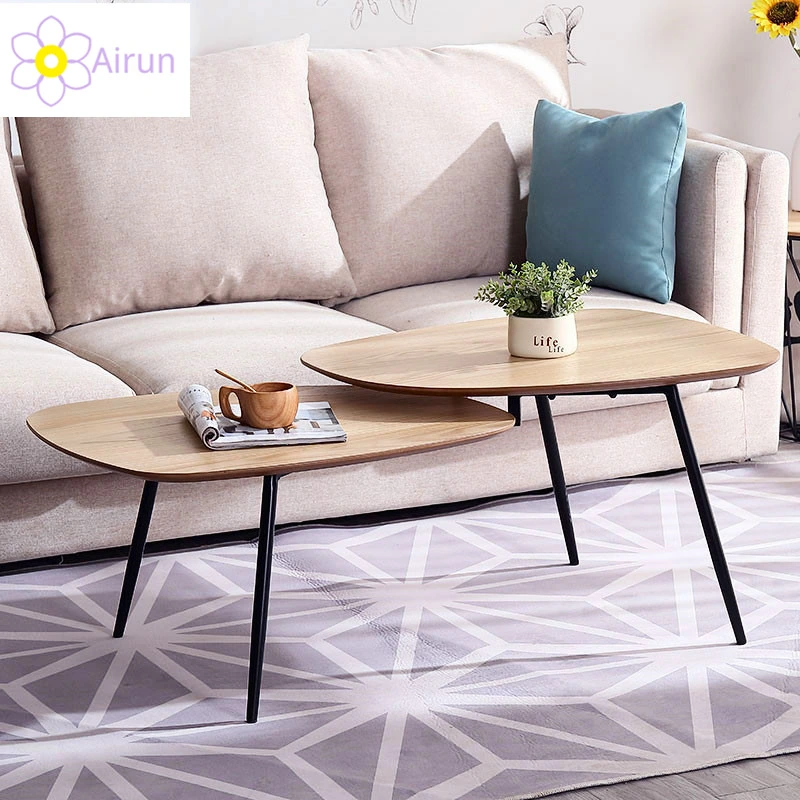 Simple Style Modern MDF Wooden Metal Coffee Side Table Sets for Living Room