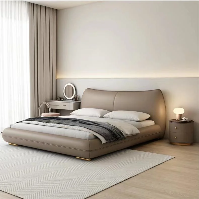 Italian Minimalist New High-End Light Luxury Modern Master Leather Double Bedroom Furniture