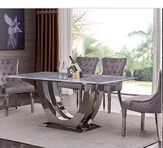 Modern Stainless Steel Marble Dining Table for Restaurant Dining Table and Chairs Furniture